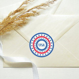 USA Red, White och Blue Stars med Monogram Runt Klistermärke