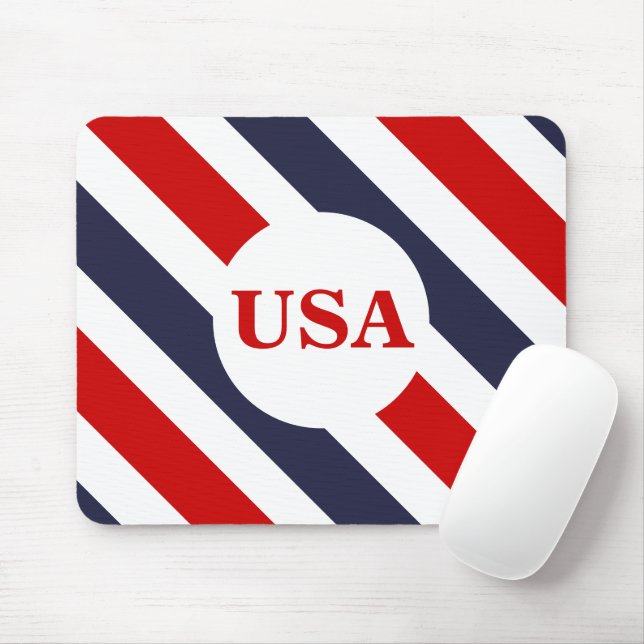 USA Red White och Blue Stripe Mouse Pad Musmatta (Med mus)