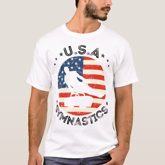 USA Retro Gymnastics Team Support USA Gymnastics T Shirt (Framsida)