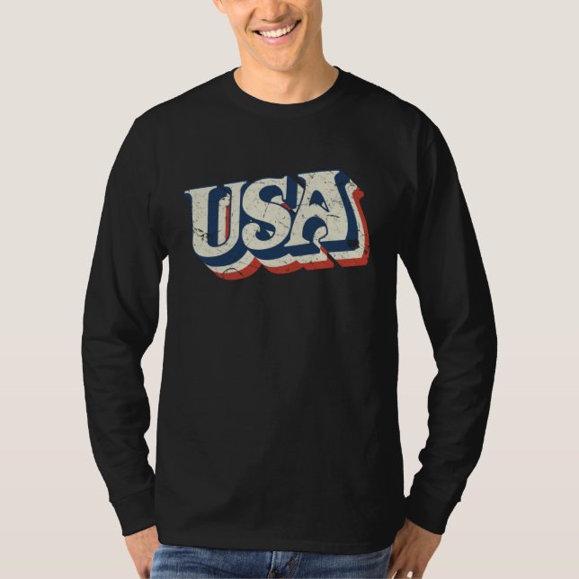 USA Retro Stil Distressed Grafisk T Shirt (Framsida)