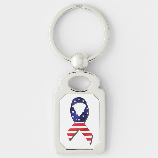 USA Ribbon Rektangulärt Silverfärgad Nyckelring (Framsidan)