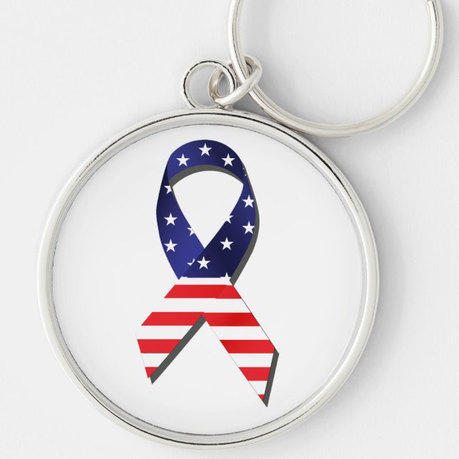 USA Ribbon Rund Silverfärgad Nyckelring (Framsidan)