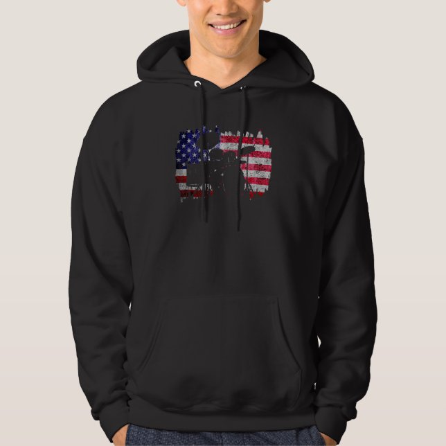 USA Rock Drummer Distressed Hoodie (Framsida)