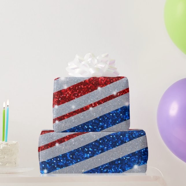 USA Röd Vit Blå Glitter Flagga Självständighetsdag Presentpapper (Festgåvor)