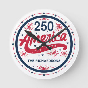 USA Röd Vit och Blå Amerikas 250-årsjubileum Rund Klocka