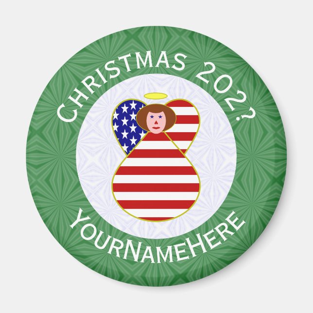 USA Rödhårig ängel julflagga Personlig  Magnet (Framsidan)