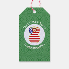 USA Rödhårig ängel julflagga Personlig  Presentetikett