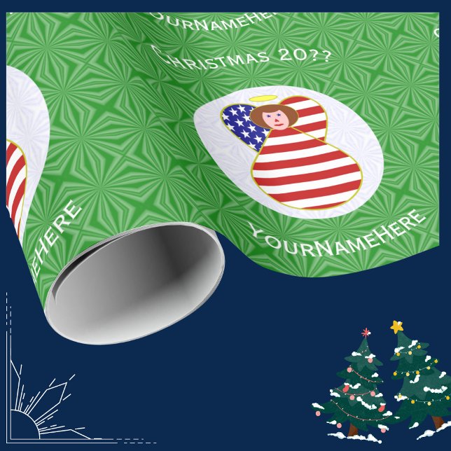 USA Rödhårig Ängel Julflagga Personlig  Presentpapper (Skapare uppladdad)