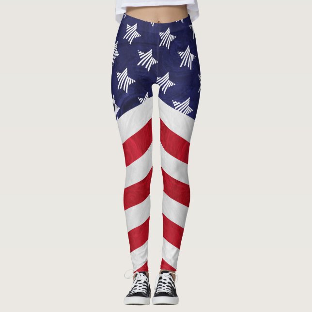 USA rödvit och blå amerikansk flagga Leggings (Framsida)