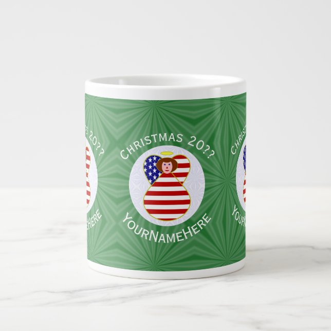 USA Rött Hår Ängel Julflagga Personlig Jumbo Mugg (Framsidan)