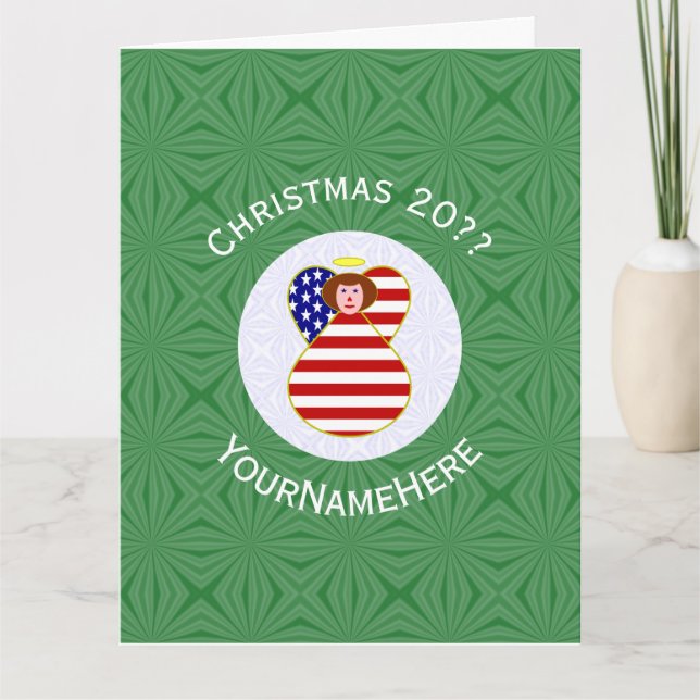 USA Rött Hår Ängel Julflagga Personlig Kort (Framsida)