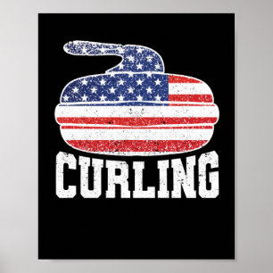 USA Rött vitt blått American Flagga Curling Poster