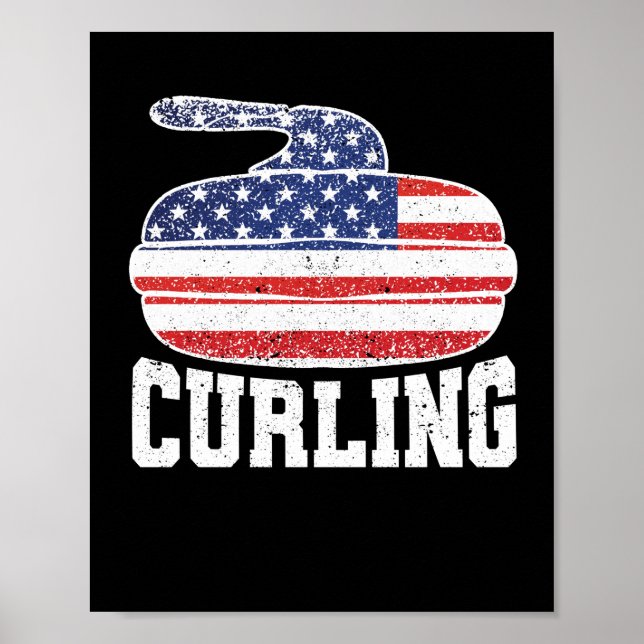 USA Rött vitt blått American Flagga Curling Poster (Framsidan)