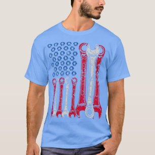 USA Rött vitt blått American Flagga Mechanic T Shirt