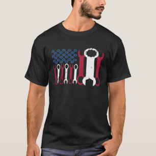 USA rött vitt blått amerikanska flagganmekaniker T Shirt
