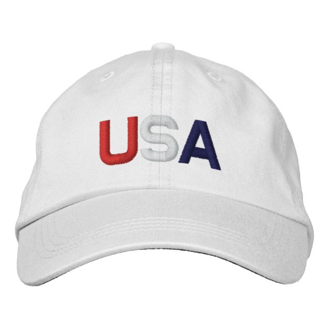 USA Rött vitt blått Embroied White Hat Broderad Keps (Framsida)