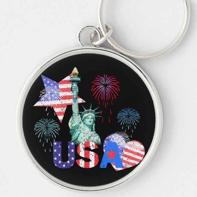 USA RUND SILVERFÄRGAD NYCKELRING (Framsidan)