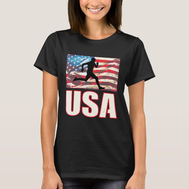 USA Running Track Fält American Flagga Sport T Shirt (Framsida)