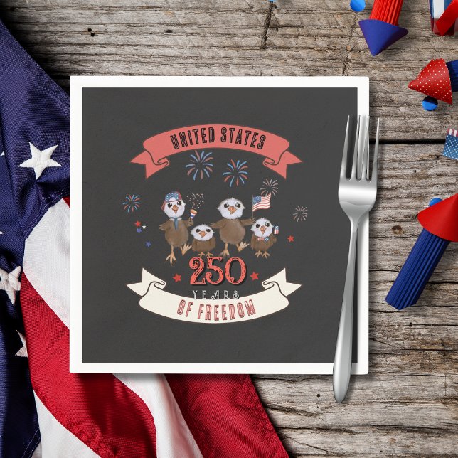 USA:s 250 år av familjen Freedom Eagle Pappersservett (Adorable US 250 Years of Freedom Eagle Family Napkins)