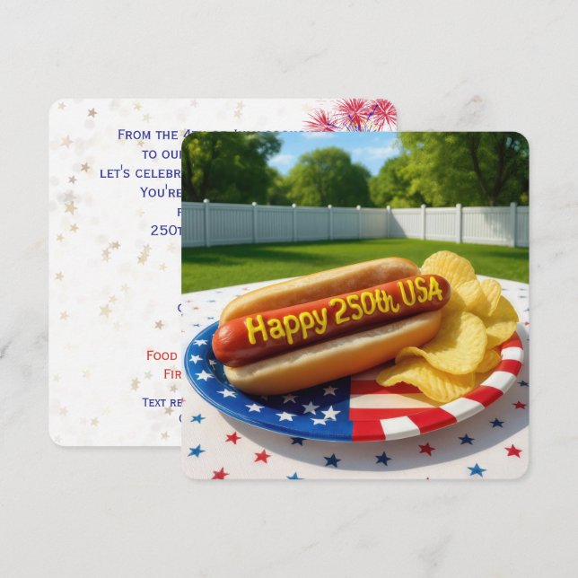 USA:s 250-årsfest Hot Dog Inbjudningar (Fram/baksida)