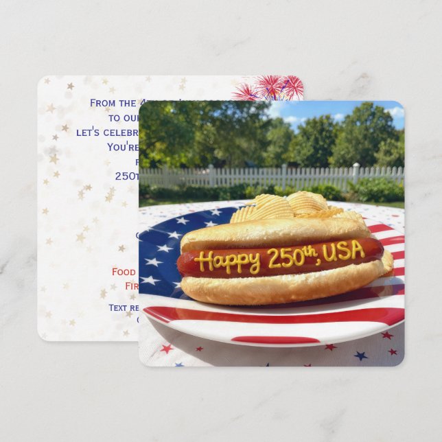 USA:s 250-årsfest Hot Dog Inbjudningar (Fram/baksida)