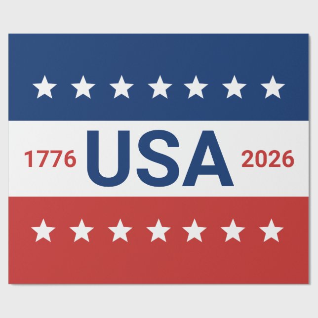 USA:s 250-årsjubileum 1776 2026 Röd Vit Blå Presentpapper (Platt)