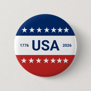 USA:s 250-årsjubileum 1776 2026 Rött Vitt Blått Knapp
