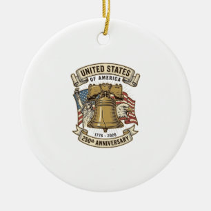 USA:s 250-årsjubileum Patriotisk Vektor D Julgransprydnad Keramik