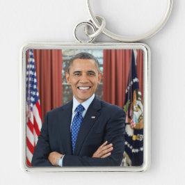USA:s 44:e president Obama Barack Fyrkantig Silverfärgad Nyckelring