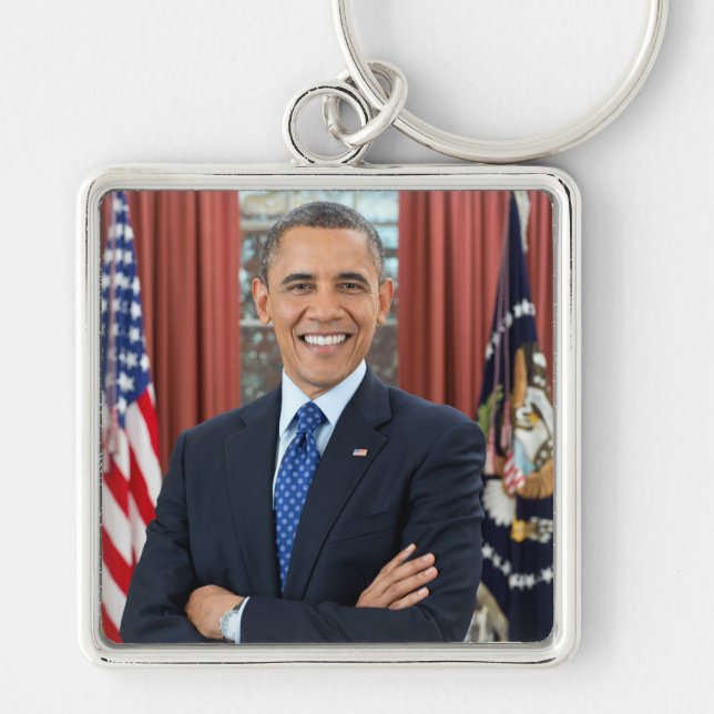 USA:s 44:e president Obama Barack Fyrkantig Silverfärgad Nyckelring (Framsidan)