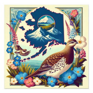USA:s Alaskas statliga fågelskydd och blomsterdesi Fototryck