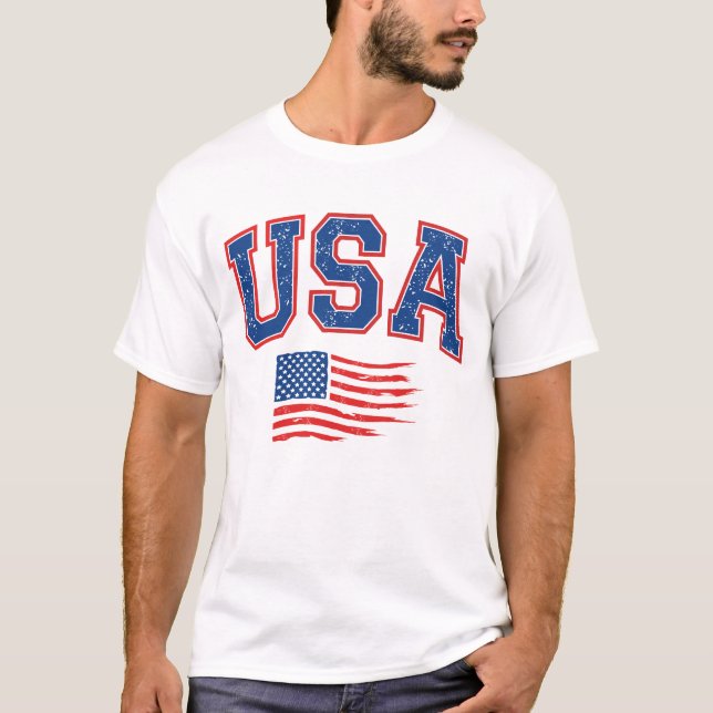 USA:s amerikanska Flagga 4 juli T Shirt (Framsida)
