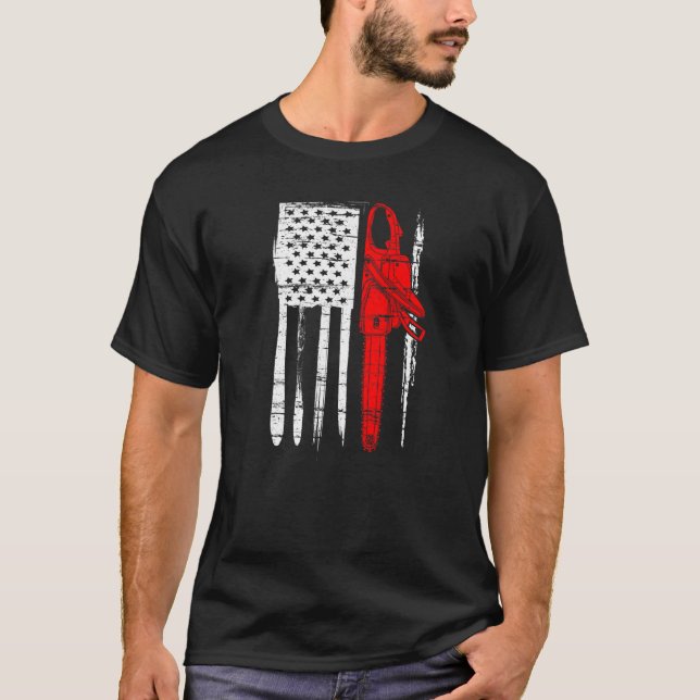 USA:s amerikanska Flagga Arborist Chainszack Lumbe T Shirt (Framsida)