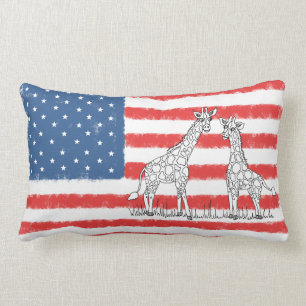 USA:s amerikanska Flagga Giraffe Conservation Dood Lumbarkudde