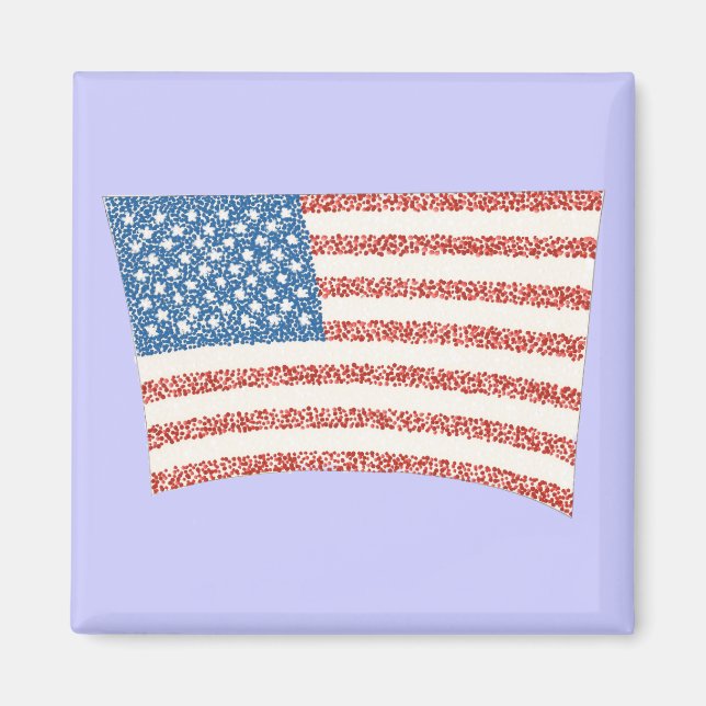 USA:s amerikanska Flagga i pointillistisk magnet (Framsidan)