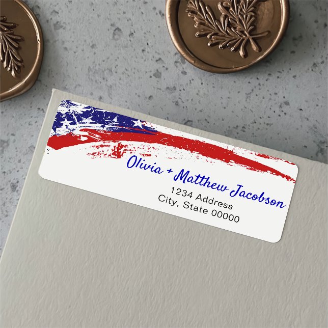 USA:s amerikanska Flagga Militära Pension Party Returadress Etikett (Skapare uppladdad)