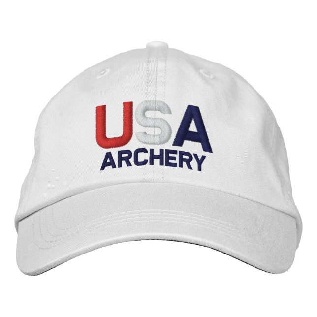 USA:s Archery Olympics Embroized White Hat Broderad Keps (Framsida)