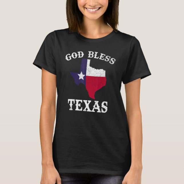 USA:s delstat Texas Flagga Texan Välsigna dig Texa T Shirt (Framsida)