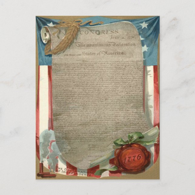 USA:s flag Deklarationen om oberoende 1776 Vykort (Framsida)