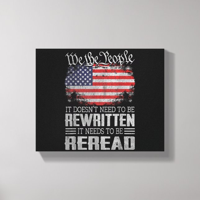 USA:s flag USA:s konstitution måste läsas igen Canvastryck (Framsida)