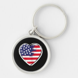 USA:s Flagga 4 juli Patriotic American Stars Rund Silverfärgad Nyckelring