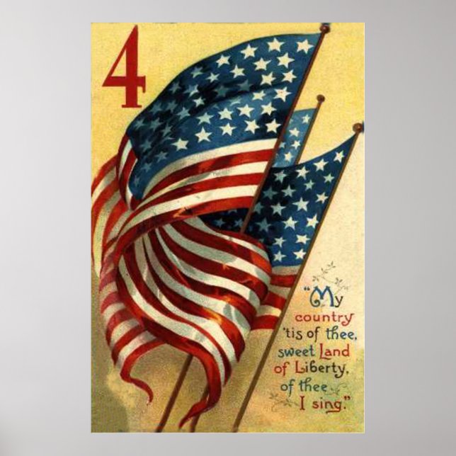 USA:s Flagga 4 juli Poster (Framsidan)