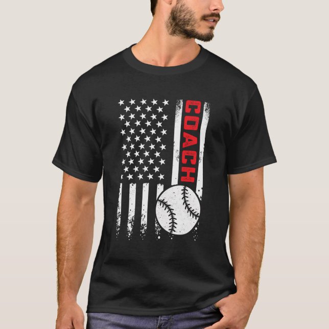 USA:s Flagga Baseball Coach Patriotic 4:e T Shirt (Framsida)