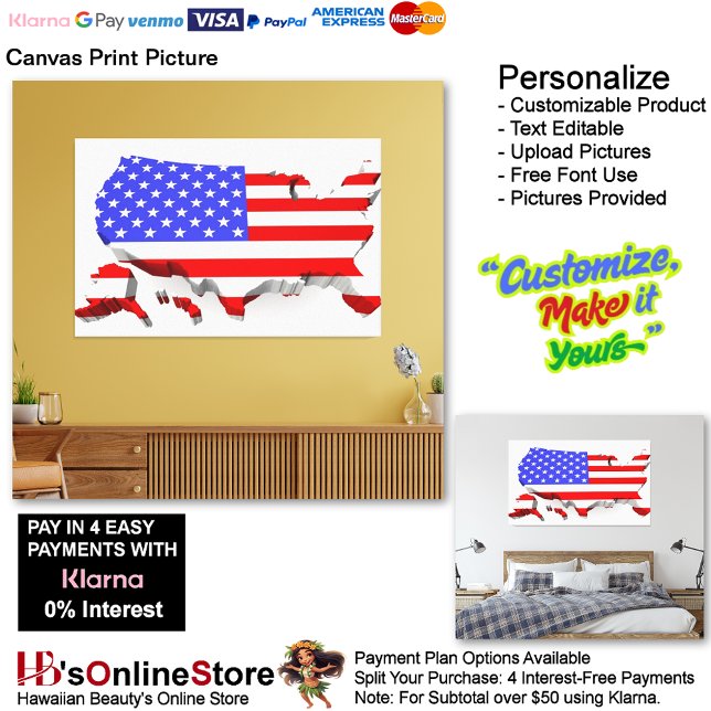 USA:s Flagga Bild (United States of America Flag Canvas Print Picture 15.)