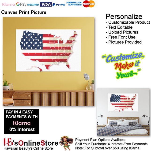 USA:s Flagga Bild (United States of America Flag Canvas Print Picture 5.)