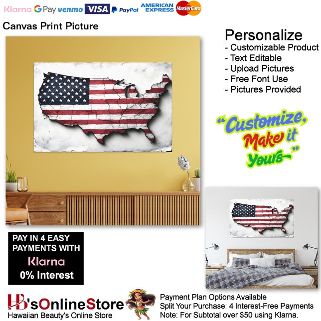 USA:s Flagga Bild (United States of America Flag Canvas Print Picture 4.)