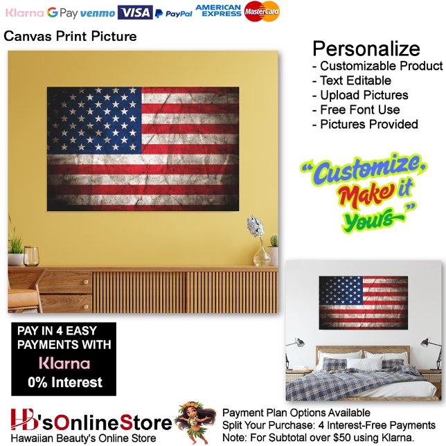 USA:s Flagga Bild (United States of America Flag Canvas Print Picture 1.)