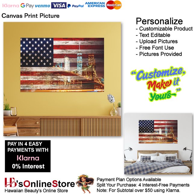 USA:s Flagga Bild (United States of America Flag Canvas Print Picture 2.)