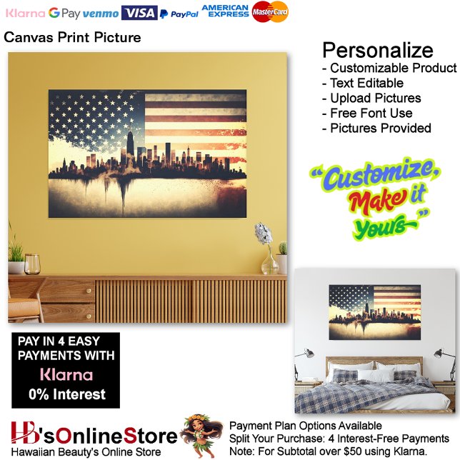 USA:s Flagga Bild (United States of America Flag Canvas Print Picture 14.)
