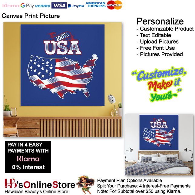 USA:s Flagga Bild (United States of America Flag Canvas Print Picture 10.)